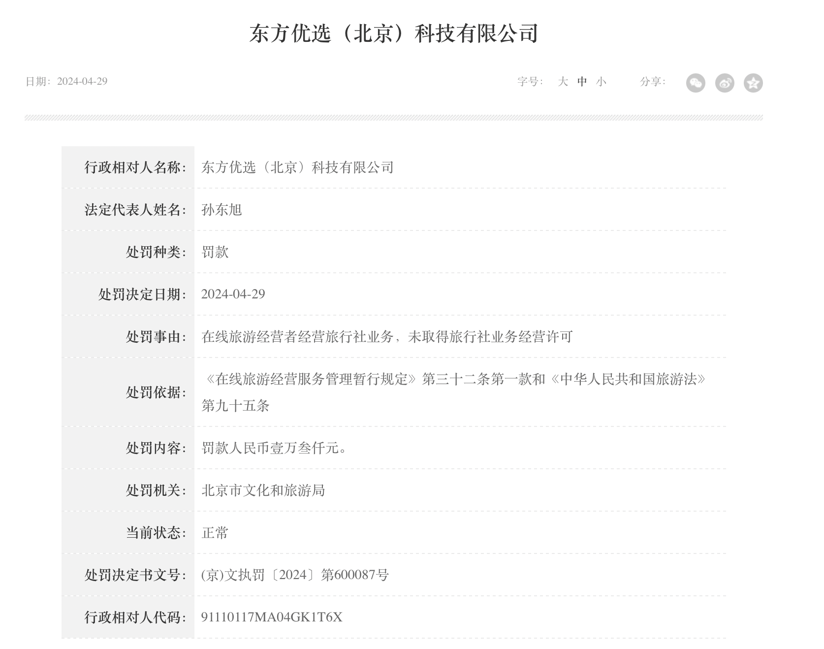 北京市文化市场综合执法总队官网披露