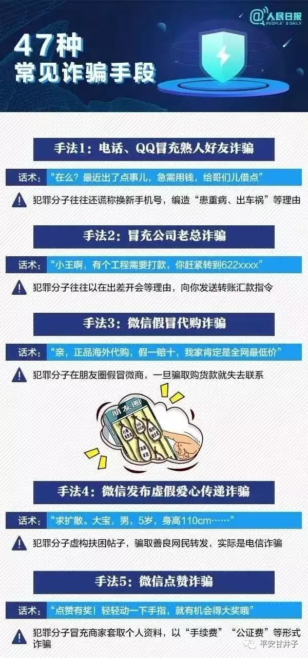 人民日报：47种常见诈骗手段，请党员干部、民辅警、网格员、志愿者转发到每一个人